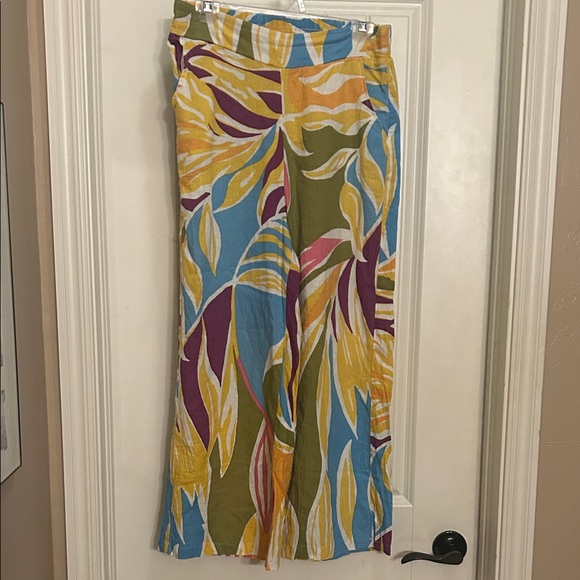 Christian Siriano Pants - Christian Siriano Colorful Tropical Print M linen wide-Leg Pants